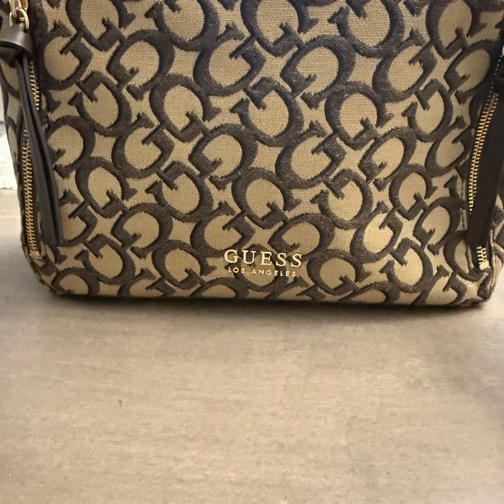 GUESS Tan and Black Logo Backpack